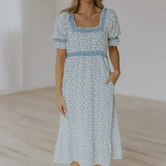 Roolee Blue Floral Midi Dress - Picture 1 of 5